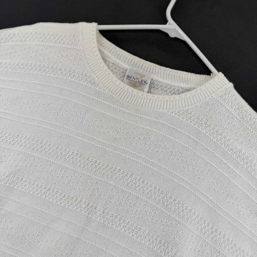 Vintage TR Bentley Mens White Short Sleeve Cotton Knit Sweater Large Made in USA